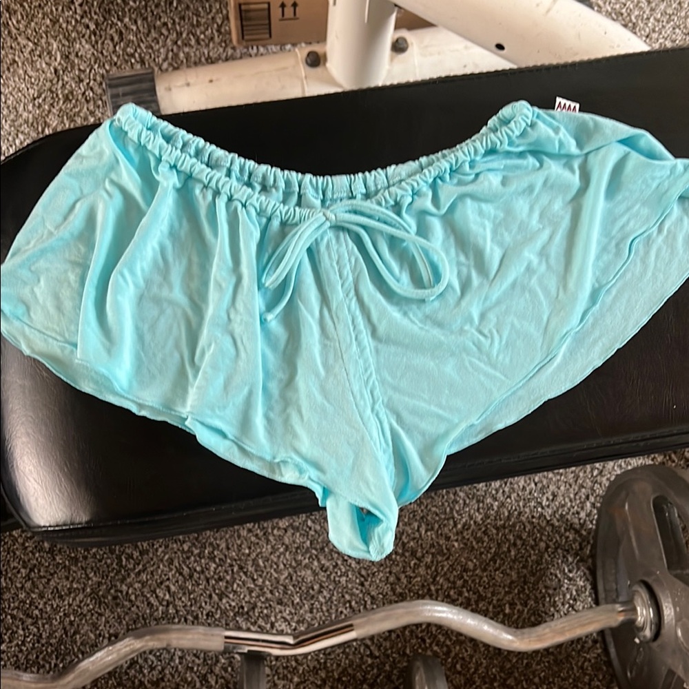 Blue Cotton Blend Pajama Shorts with Elastic Waistband